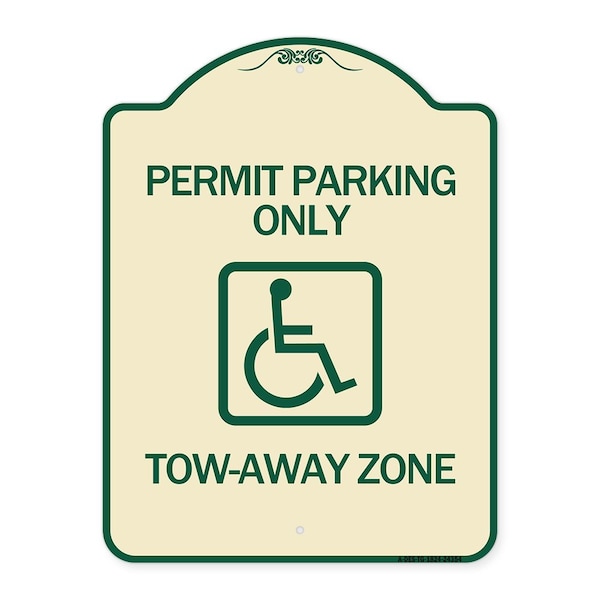 Accessible Permit Parking Tow-Away Zone W/ Heavy-Gauge Aluminum Sign, 24" x 18", TG-1824-24354
